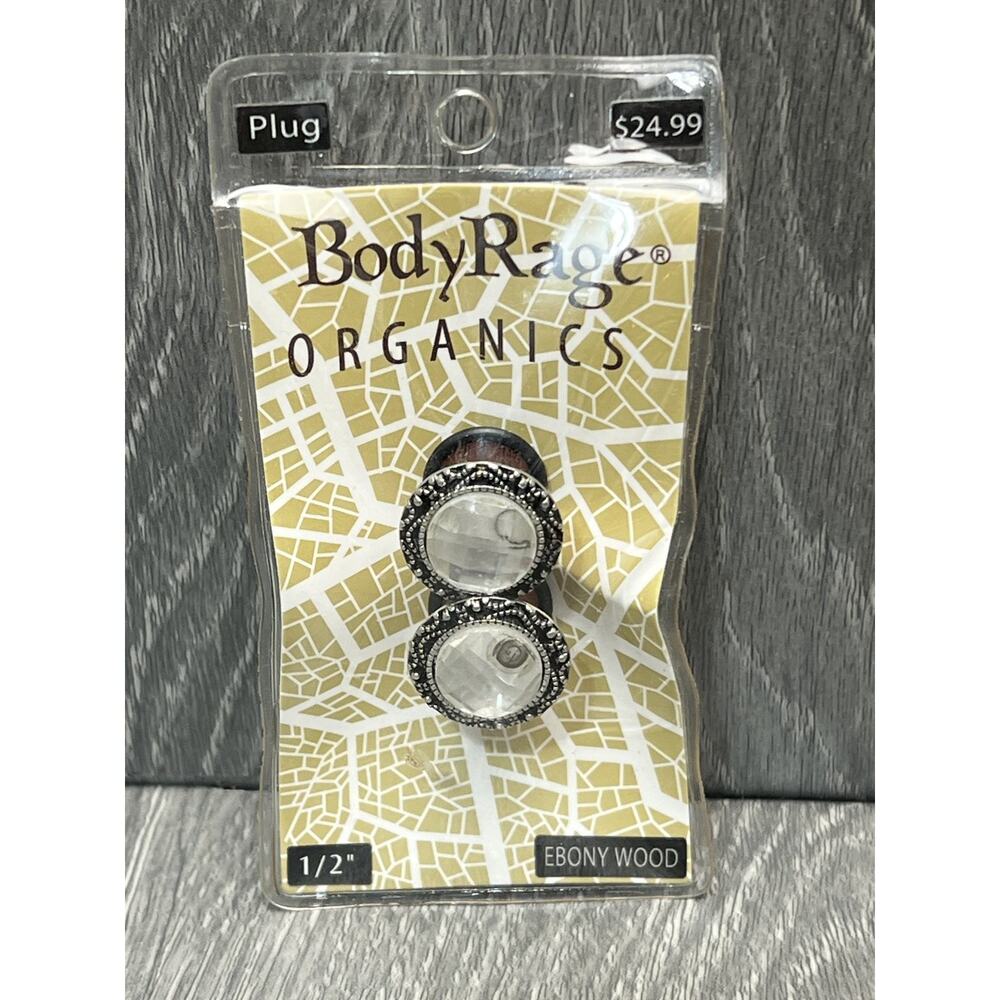 Body Rage Organics Ebony Wood Plug 1/2" Clear‎ Gemstone Decorative